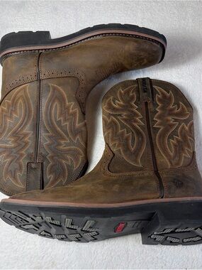 MENS WOLVERINE LEATHER RANCHER WELLINGTON WESTERN SQUARE TOE BROWN BOOTS 10 Med